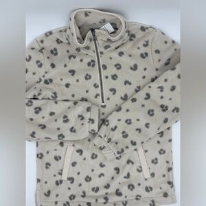 Abercrombie & Fitch Half Zip White Leopard Fleece Pullover size medium NWT